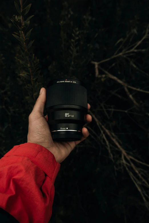 a person holding a camera in their hand, by Adam Marczyński, unsplash contest winner, tamron so 85mm, in front of a forest background, 65mm 1.5x anamorphic lens, sigma 55”