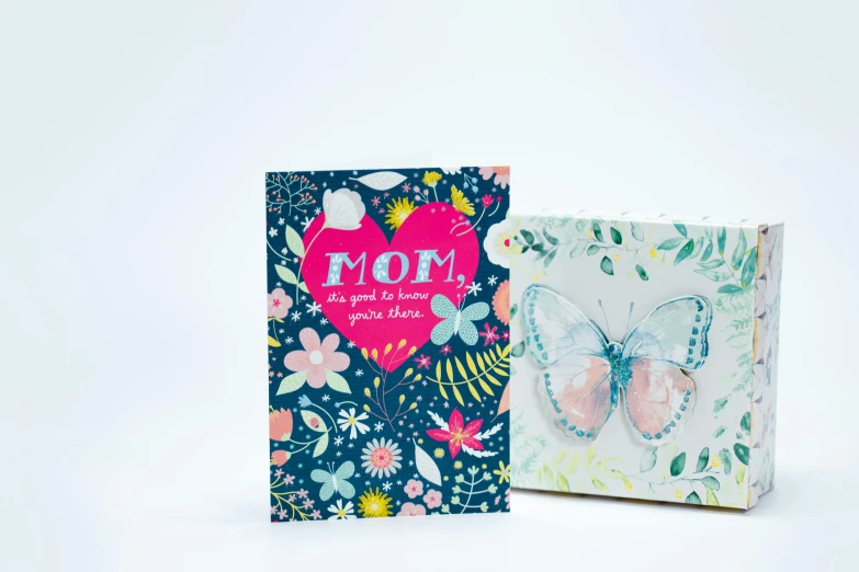 a mother's day card with a butterfly on it, an album cover, miniature product photo, thumbnail, floral patterned skin, mix