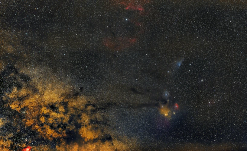 a star filled sky filled with lots of stars, a microscopic photo, by Bradley Walker Tomlin, space art, yellows and reddish black, space clouds, thumbnail, long view