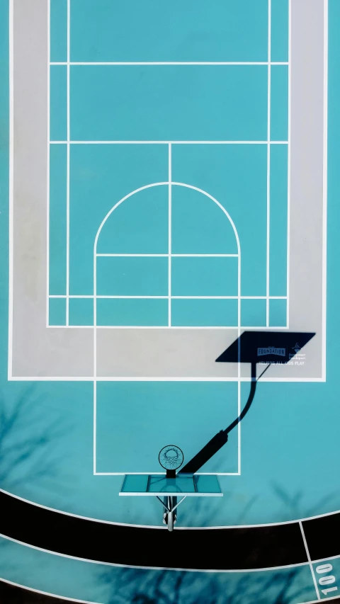 a basketball court with a blue sky in the background, inspired by Patrick Caulfield, unsplash contest winner, black and teal paper, top - down view, 15081959 21121991 01012000 4k, street lighting