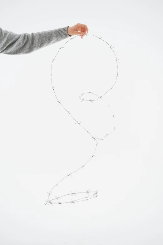 a man that is flying a kite in the air, by Cerith Wyn Evans, conceptual art, wire sculpture drawings, letter s, long neck, spiral