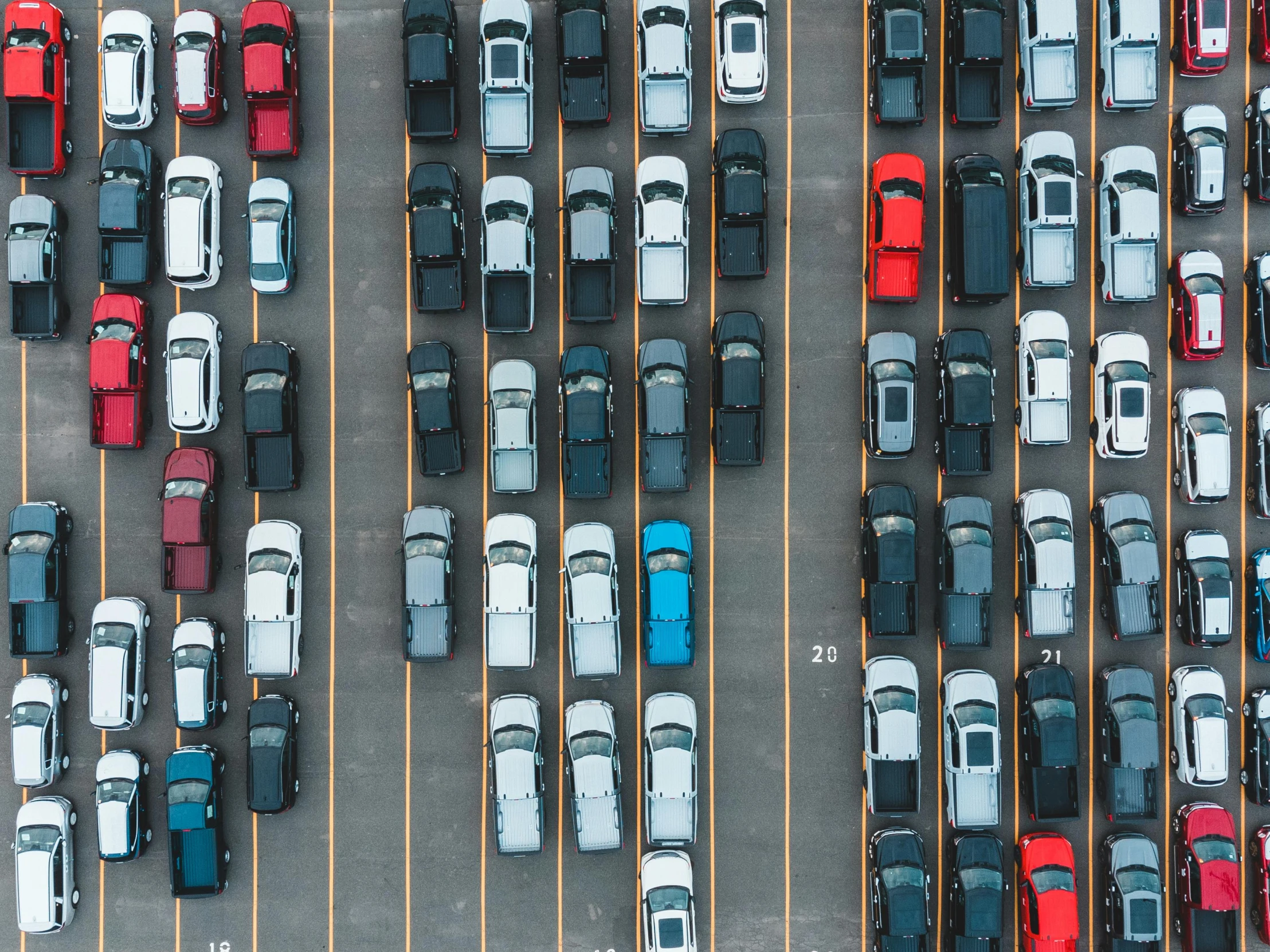 a parking lot filled with lots of parked cars, pexels contest winner, square, vivid lines, detailed high resolution, hyperrealistic”