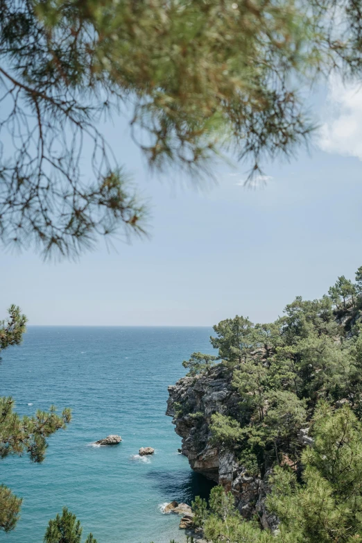 a large body of water surrounded by trees, by Carlo Martini, unsplash, les nabis, views to the ocean, cyprus, slide show, three views