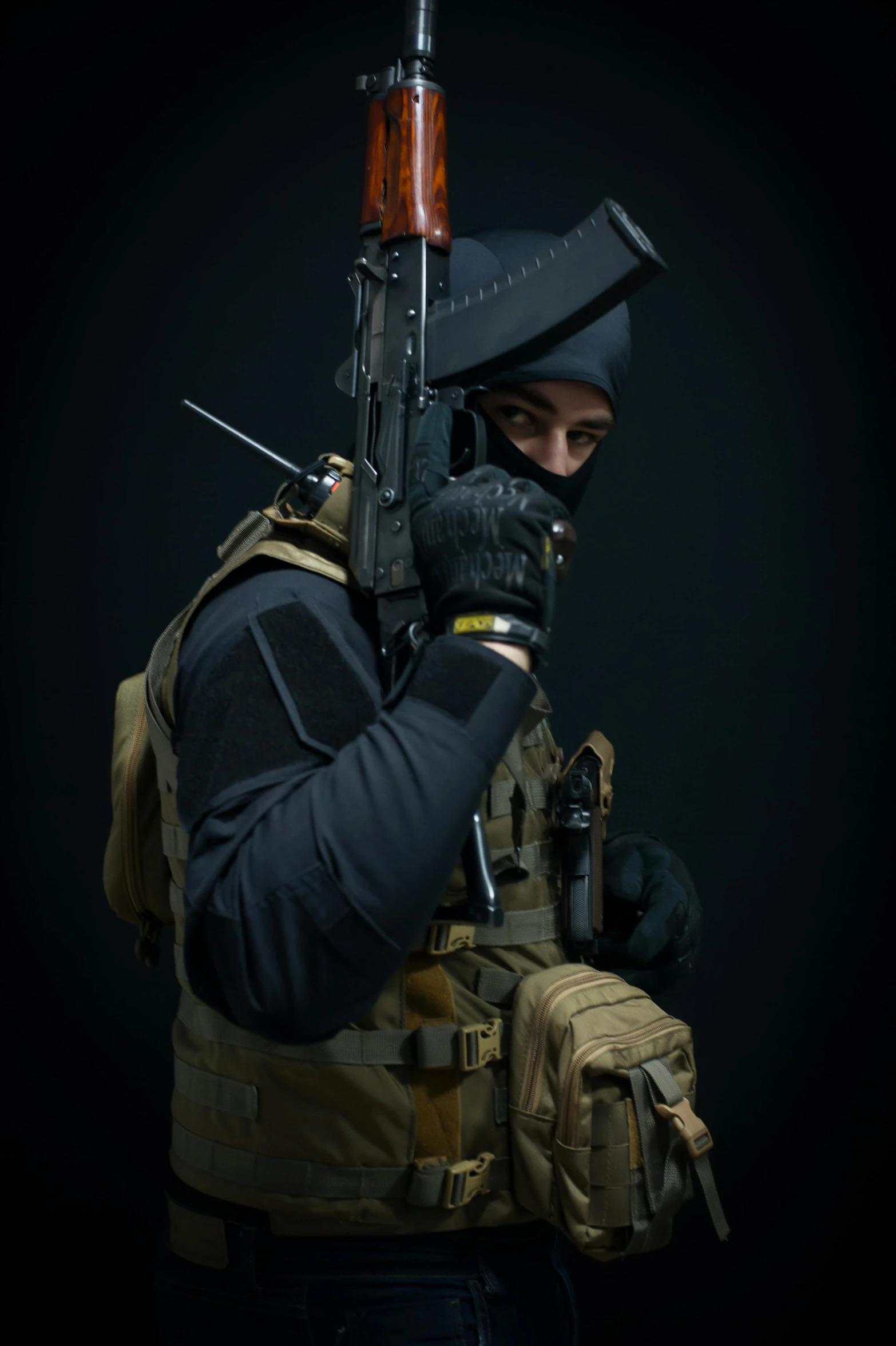 a man with a gun in his hand, a portrait, inspired by Carl Gustaf Pilo, reddit, tactical poncho latex rags, game ready, cod, professional photo