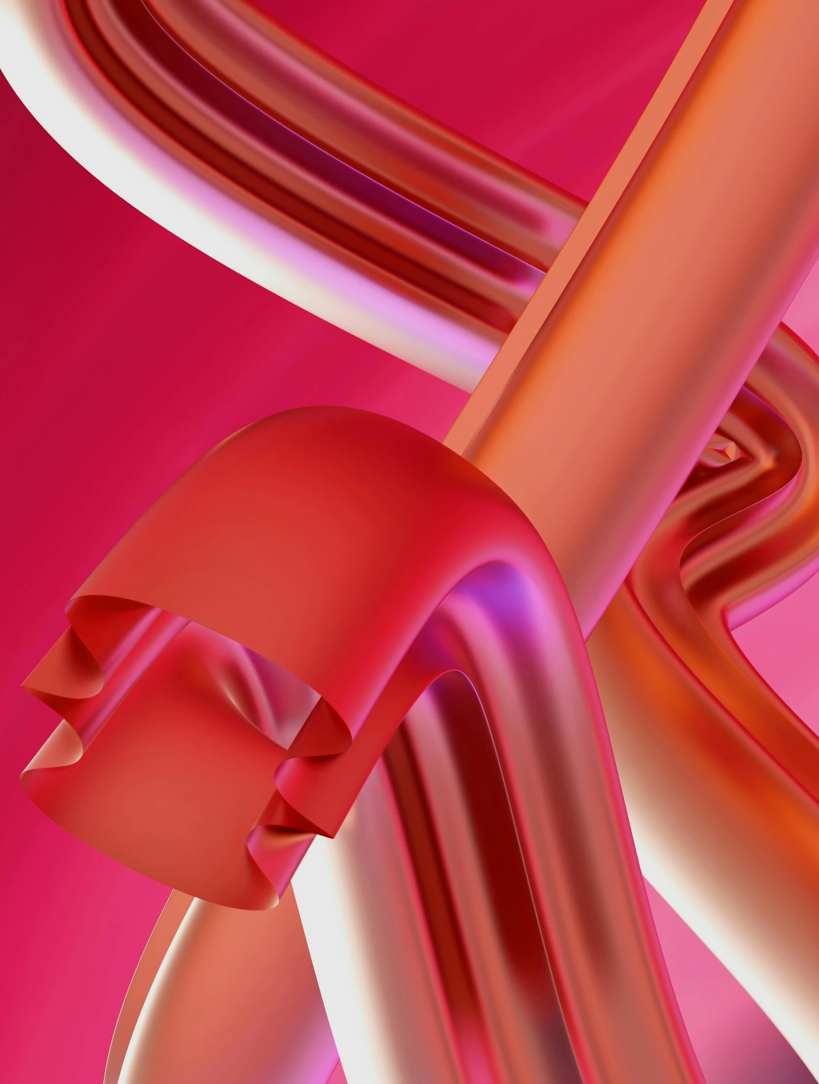 a close up of a metal object on a pink background, inspired by Mike Winkelmann, trending on pexels, abstract art, with big chrome tubes, rednered with raytracing, swirly vibrant color lines, pbr render