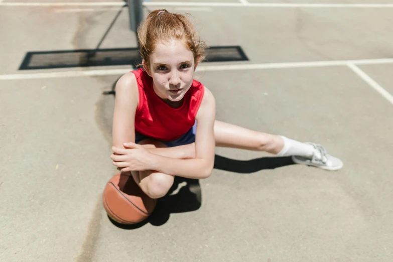 a girl sitting on the ground holding a basketball, lachlan bailey, full frame image, 15081959 21121991 01012000 4k, head tilted down