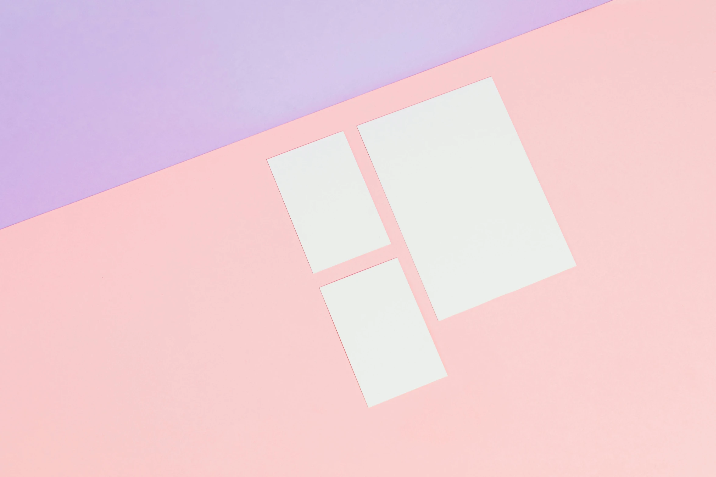 a pair of scissors sitting on top of a pink and purple surface, a minimalist painting, by Julia Pishtar, trending on unsplash, postminimalism, card template, rectangles, white panels, various sizes