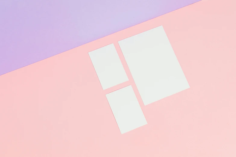 a pair of scissors sitting on top of a pink and purple surface, a minimalist painting, by Julia Pishtar, trending on unsplash, postminimalism, card template, rectangles, white panels, various sizes