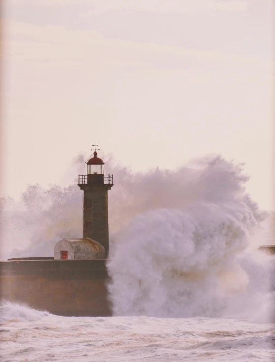 a lighthouse in the middle of a large wave, an album cover, by Elsa Bleda, pexels contest winner, romanticism, 1990s photograph, concert, instagram story, medium format. soft light
