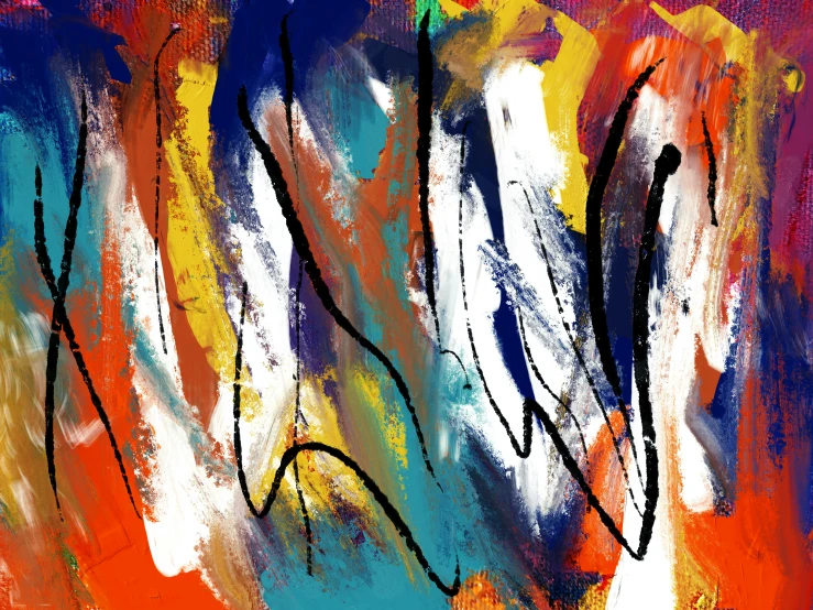 an abstract painting of a group of people, an abstract painting, inspired by Hans Hartung, pexels, lyrical abstraction, orange and blue colors, digital art hi, feathers and paint, multicoloured