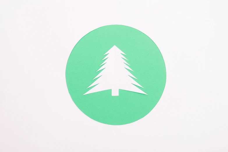 a white christmas tree in a green circle, a screenprint, by Paul Bird, trending on unsplash, private press, die cut sticker, bright sky, cedar, ffffound