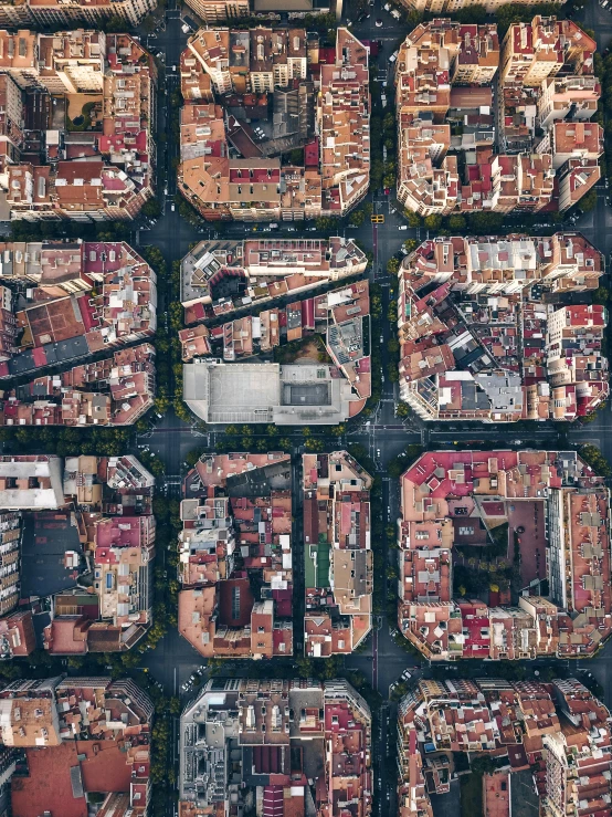 an aerial view of a city with lots of buildings, by Adam Marczyński, squares, spanish, 8 k image