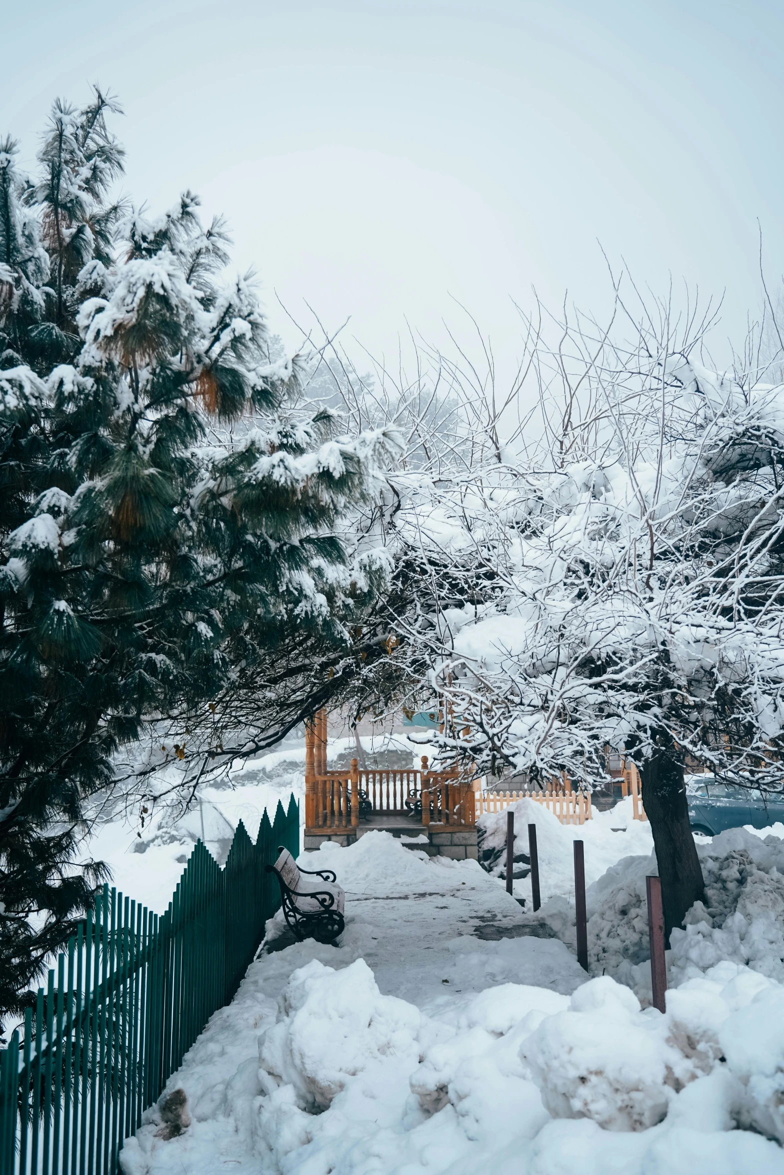 a person that is standing in the snow, les nabis, lush garden surroundings, view from the street, khyzyl saleem, entrance