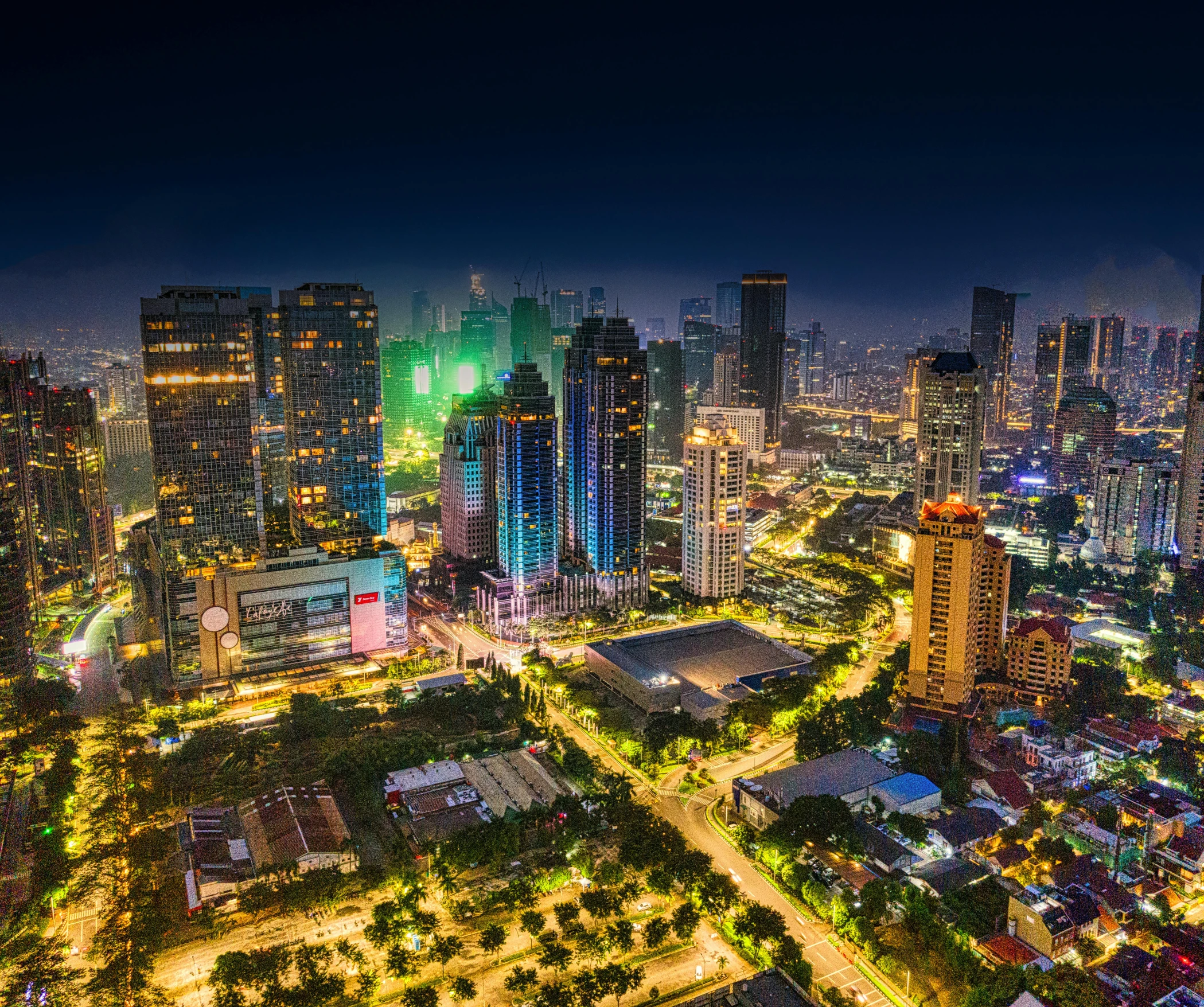 an aerial view of a city at night, by Bernardino Mei, pexels contest winner, manila, square, high quality image, postprocessed