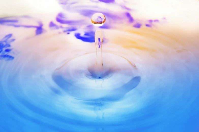 a close up of a sink with a faucet in it, a digital painting, inspired by Gabriel Dawe, pexels contest winner, water droplet, blue and violet, single figure, whirling