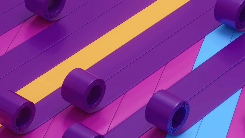 a bunch of rolls of purple tape laying on top of each other, a 3D render, inspired by An Gyeon, trending on polycount, plasticien, coloured with lots of colour, graphic shapes, behance lemanoosh, pixel stretching