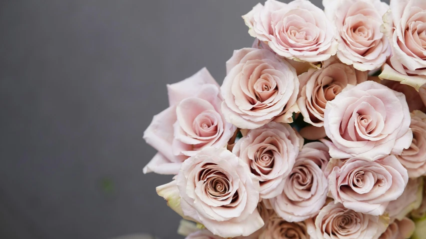 a bouquet of pink roses sitting on top of a table, inspired by Rose O’Neill, romanticism, natural muted tones, medium close up, slightly tanned, close together