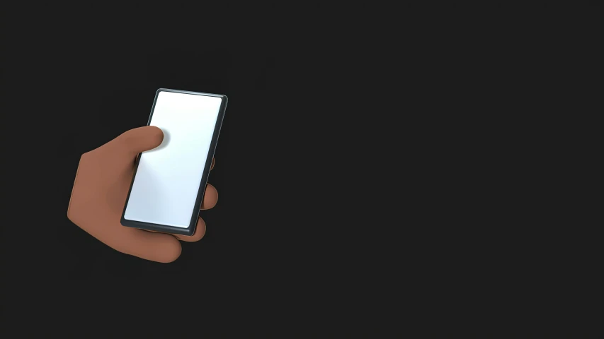 a person holding a smart phone in their hand, a computer rendering, by Andrei Kolkoutine, unsplash, conceptual art, ebony skin, animation style render, 3 d render n - 9, rectangle