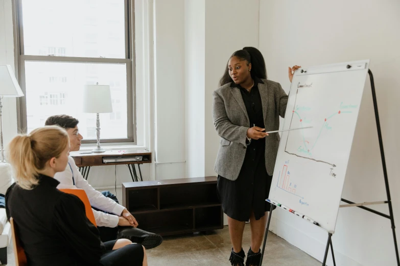 a woman giving a presentation to a group of people, pexels contest winner, 🚿🗝📝, female in office dress, alexis franklin, profile image