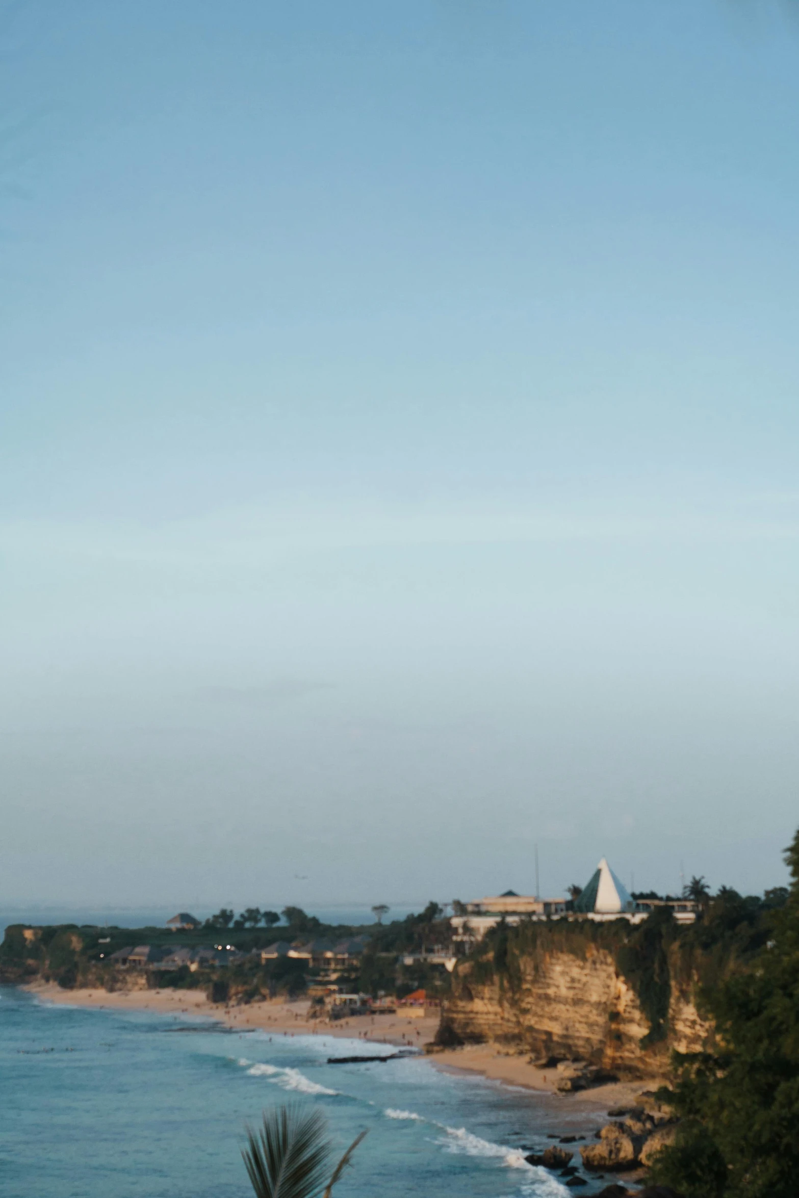 a view of a beach from the top of a hill, happening, temples, close-up!!!!!!, viewed from the ocean, :: morning