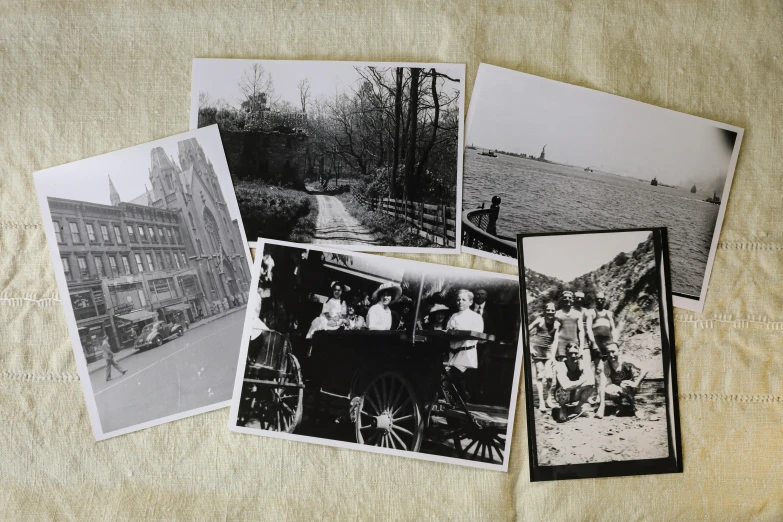 a bunch of old black and white photos, idyllic, tourist, etsy, 6 k