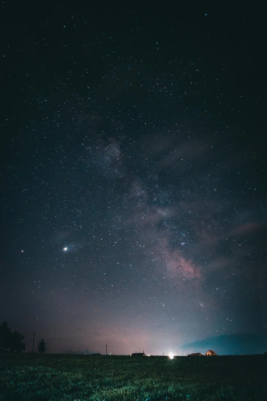 a field at night with the milky in the background, unsplash contest winner, light and space, ☁🌪🌙👩🏾, the sky is the galaxy, galactic dark colors, interstellar galaxy