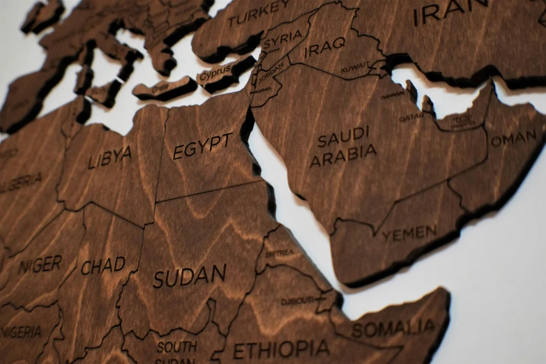 a close up of a map of the world, a jigsaw puzzle, by Daniel Lieske, middle eastern, wood effect, profile image, teaser
