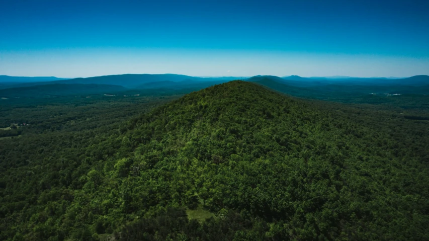 a view of the mountains from a bird's eye view, inspired by Asher Brown Durand, unsplash contest winner, green pupills, alabama, 4k panoramic, blue clear skies