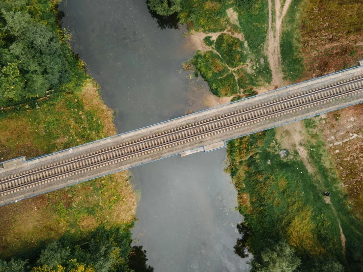 a train traveling over a bridge over a river, by Adam Marczyński, pexels contest winner, realism, top down perspecrive, 2 5 6 x 2 5 6 pixels, high polygon, small river on the ground