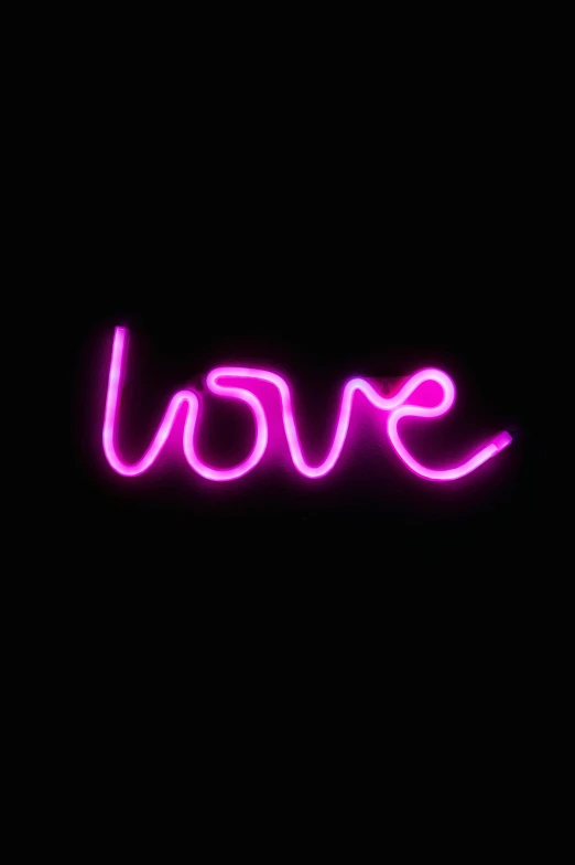 a neon sign that says love in the dark, tumblr, 👰 🏇 ❌ 🍃, neon tattoo, pink and purple, the new love