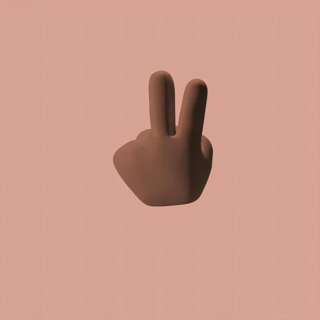 a hand making a peace sign on a pink background, by Andrei Kolkoutine, kanye west album cover, clay render, from sam and max, brown