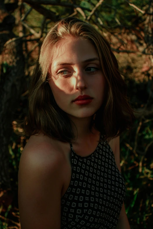 a woman standing in the middle of a forest, inspired by Elsa Bleda, renaissance, perfectly shaded face, shot with sony alpha 1 camera, 🤤 girl portrait, high-quality 4k portrait