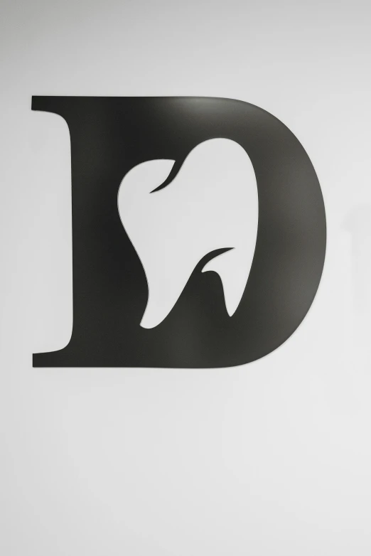 a man standing in front of a dentist's logo, by David Donaldson, international typographic style, glossy white metal, dark grey, dynamic closeup, dun or grey
