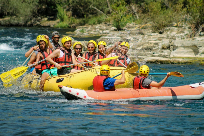 a group of people riding on the back of a raft, by Mirko Rački, avatar image, sports photo, vacation photo, guide