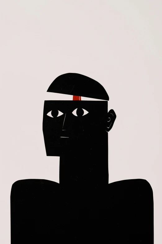 a silhouette of a man with a bandage on his head, a minimalist painting, by Esaias Boursse, black white red, aboriginal capirote, 1996), hidari