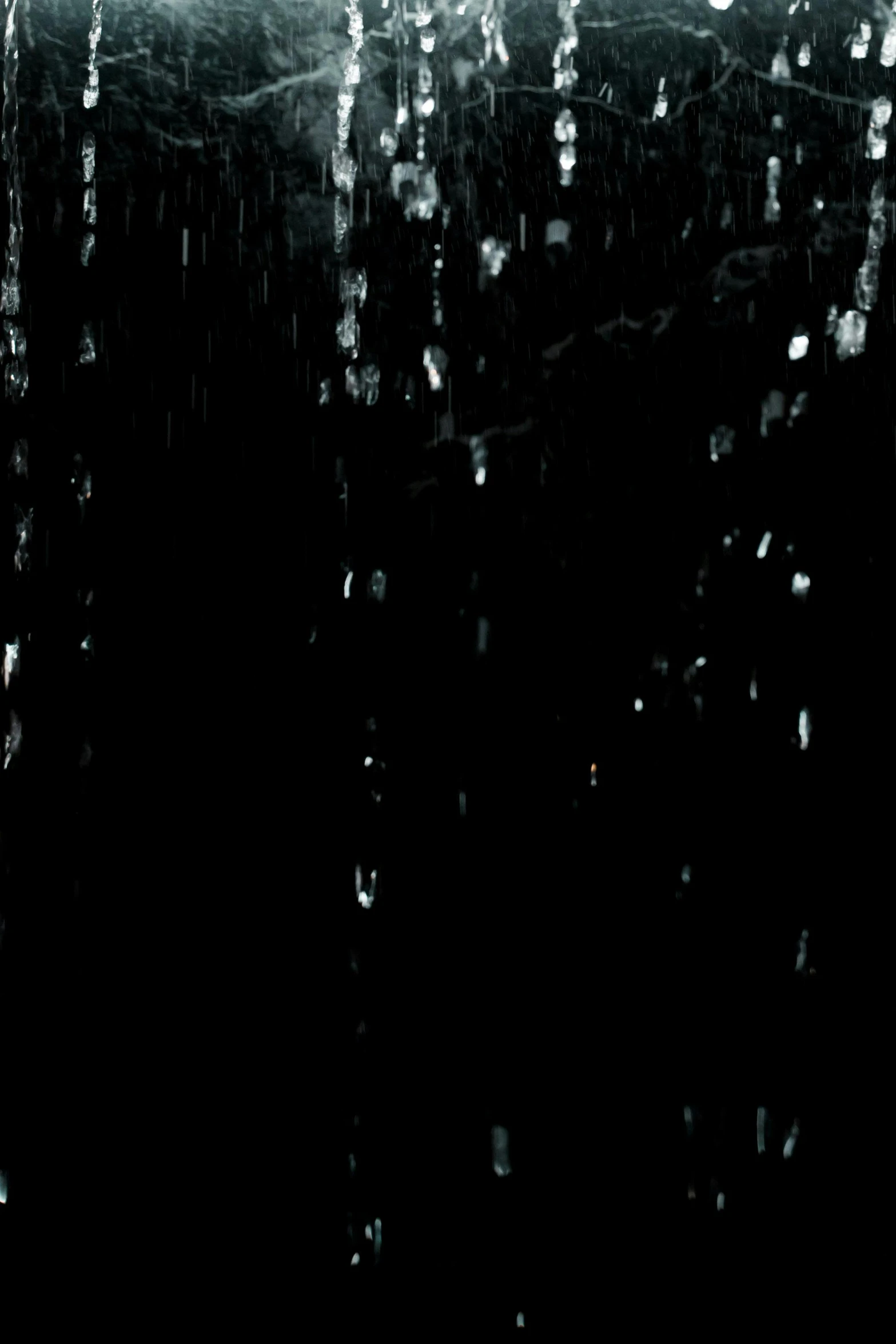 a black and white photo of a rain shower, by Ryoji Ikeda, conceptual art, black lacquer, ( ( abstract ) ), at midnight, pixelated rain