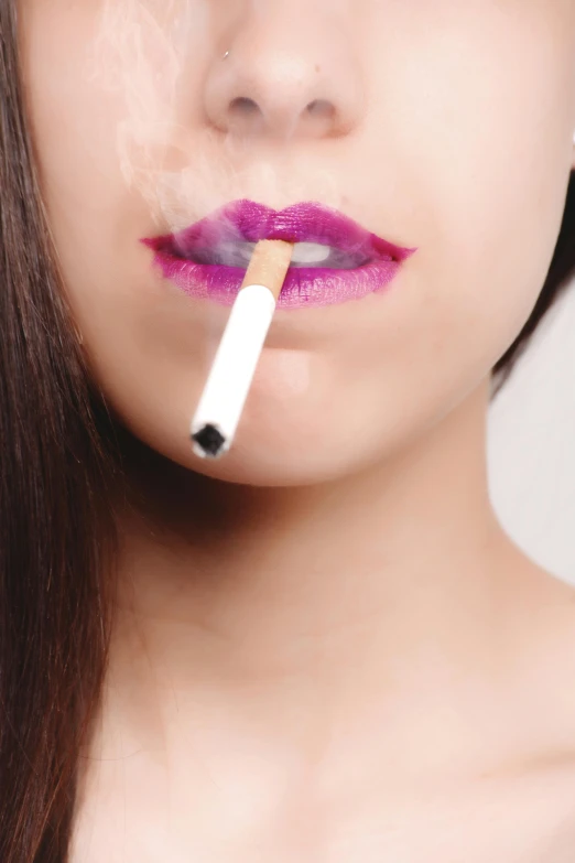 a woman with a cigarette in her mouth, an album cover, trending on pexels, colored, asian women, steroid use, lips