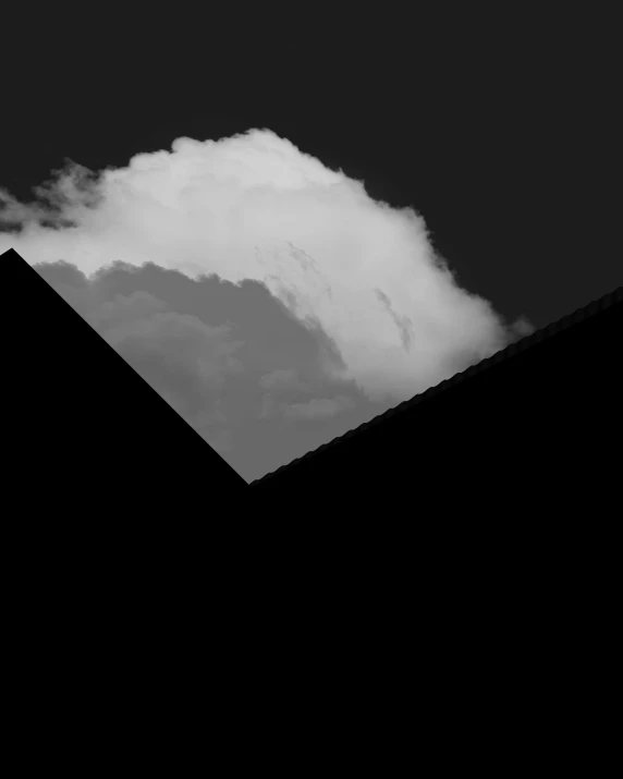 a black and white photo of a cloud in the sky, inspired by Ansel Adams, minimalism, pyramids, dark volumetric lighting, black roof, profile image