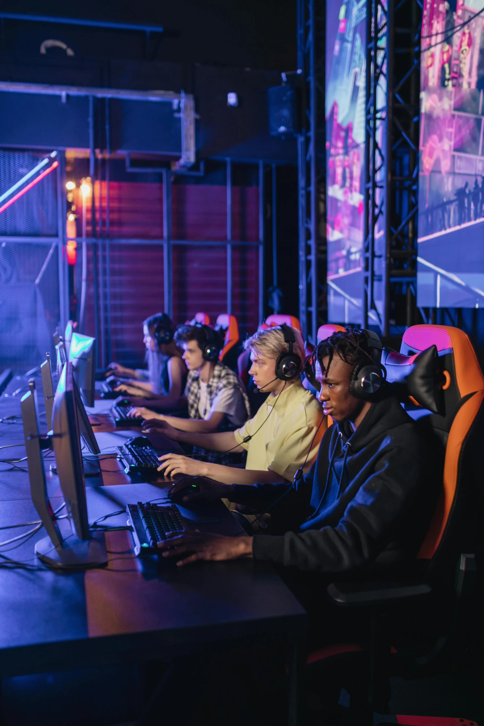 a group of people playing a video game, tournament, thumbnail, profile image, large shot