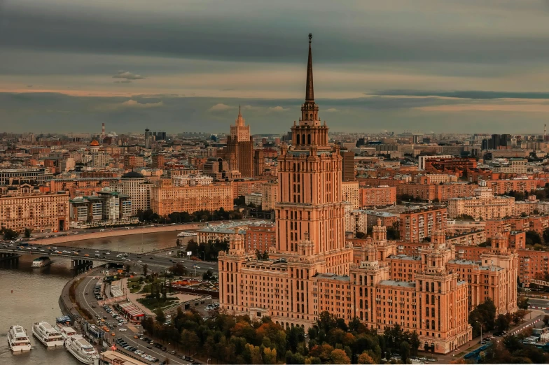 a very tall building in a big city, pexels contest winner, socialist realism, surikov, koyaanisqatsi, brown, promo image