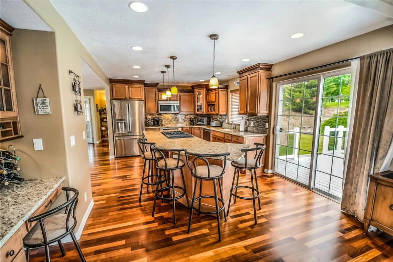 the kitchen is clean and ready for us to use, pexels contest winner, light and space, thumbnail, big open floor 8 k, multi - level, hardwood floor