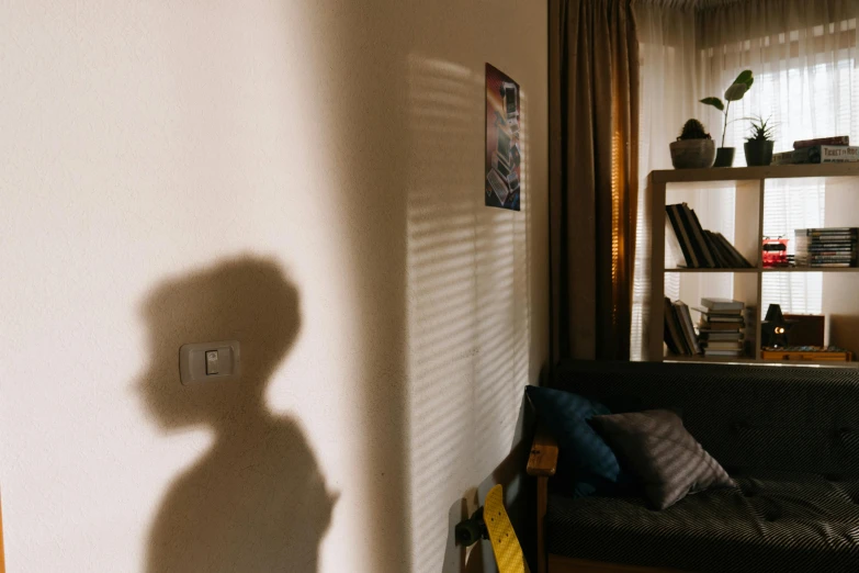 a shadow of a person standing in a living room, by Tobias Stimmer, pexels contest winner, inside a child's bedroom, 8k 50mm iso 10, taken with a canon eos 5d, late afternoon sun