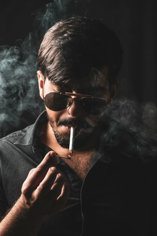 a man with sunglasses smoking a cigarette, an album cover, pexels contest winner, smoke :6, steamy, jayison devadas, superhero