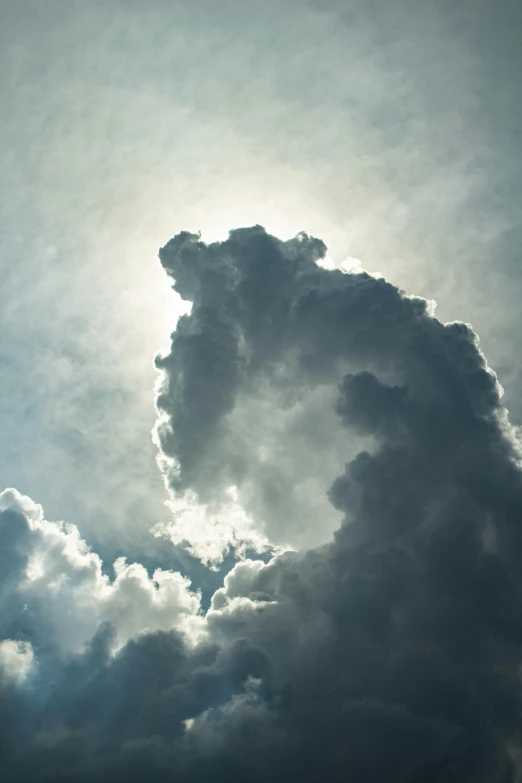 a jetliner flying through a cloudy sky, an album cover, by Andries Stock, unsplash, romanticism, dog as a god, cloud in the shape of a dragon, sun beam, single image