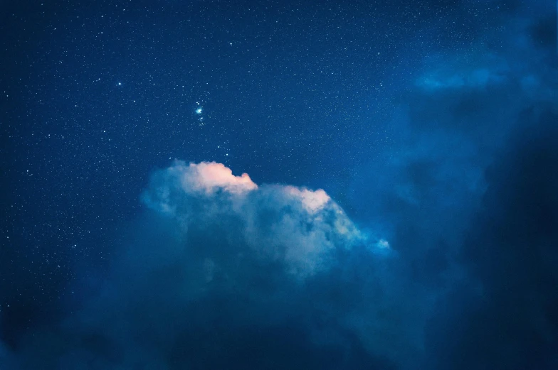 the night sky is full of stars and clouds, an album cover, trending on unsplash, magical realism, deep blue mood, ☁🌪🌙👩🏾, close - up photograph, super high resolution