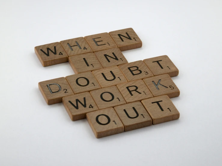 wooden scrabbles spelling when in doubt work out, profile image, workout, profile photo, artwork ”