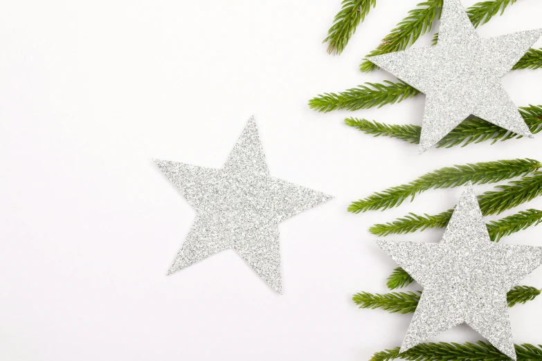 silver stars and fir branches on a white background, pexels, 🤬 🤮 💕 🎀, background image, star inside, item