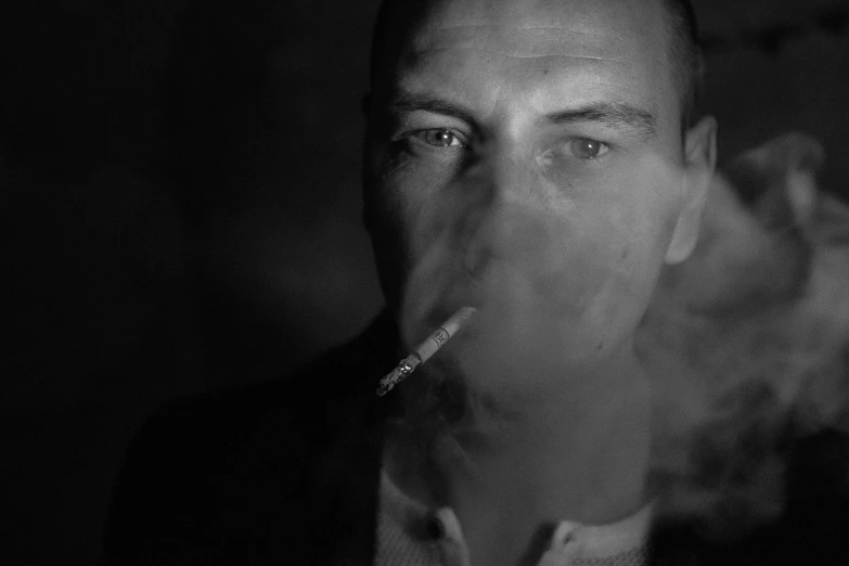 a man with a cigarette in his mouth, inspired by Bert Hardy, unsplash, digital art, portrait image