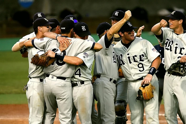 a group of baseball players standing on top of a field, inspired by Kinichiro Ishikawa, renaissance, hug, shiny silver, in 2 0 0 2, pitch black