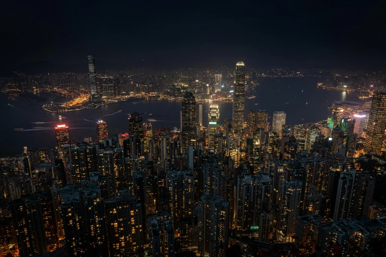 a view of a city at night from the top of a building, by Patrick Ching, pexels contest winner, happening, city like hong kong, 8k detail post processing, computer wallpaper, summer evening